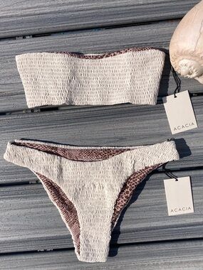 ACACIA Smocked Set - Emerson Strapless Bikini Top & Zuma Bottom in White - S